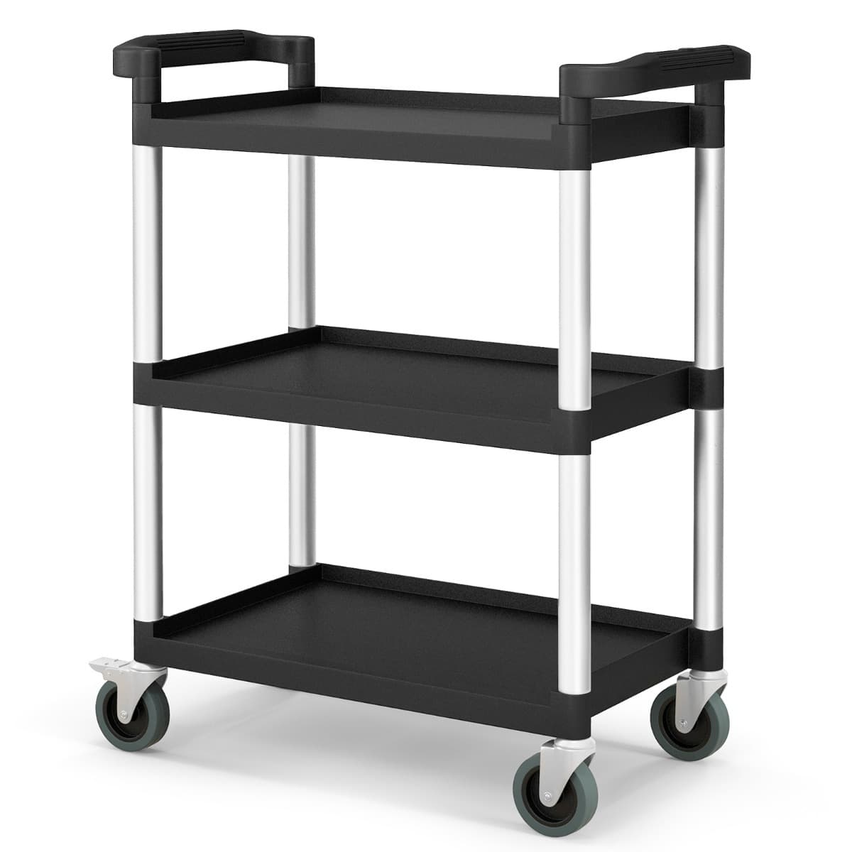 CostwayChariot à 3 Niveaux Chariot de Service Robuste avec Roues Verrouillables et Poignées Doubles Structure en Aluminium Solide Charge 225KG Noir