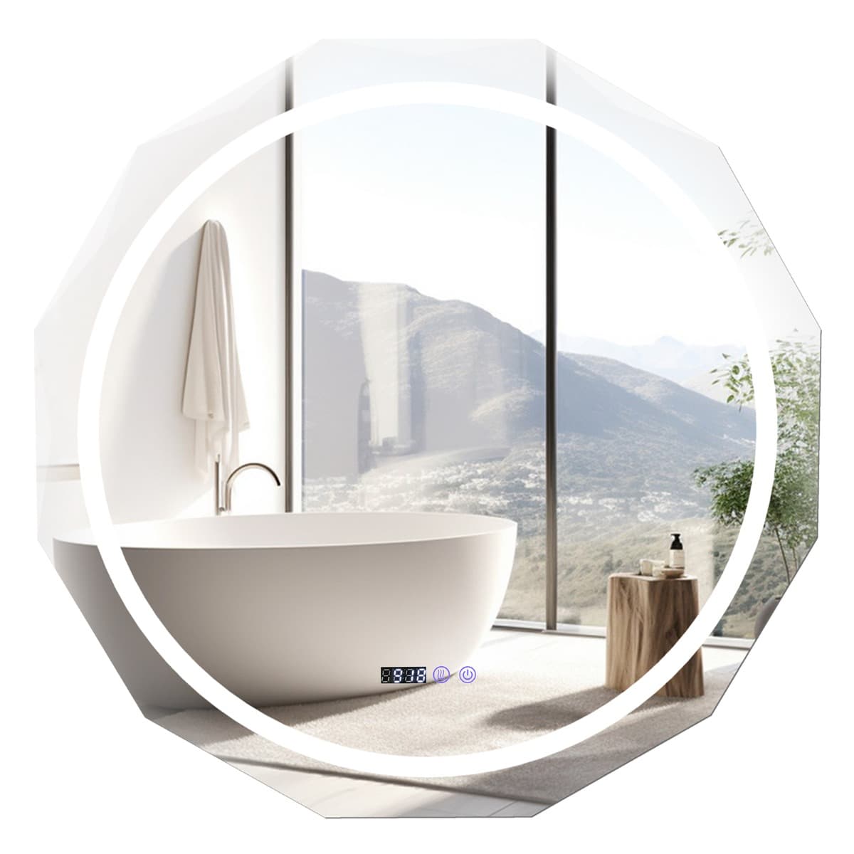 CostwayMiroir de Salle de Bain HD à LED Antibuée Miroir Antibuée à Bord Biseauté Unique avec Température en Continu à 3 Couleurs