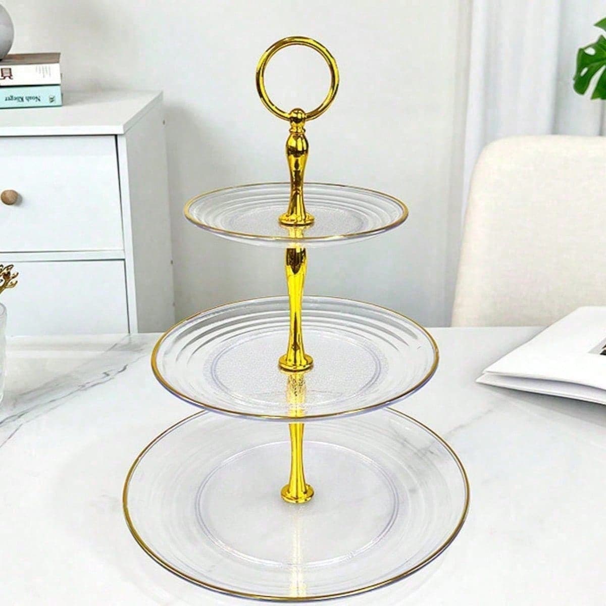 3 niveaux Présentoir à gâteaux Assiette à fruits Plat de service Porte-cupcake Étagère Empilable Détachable Porte-douceurs pour fête