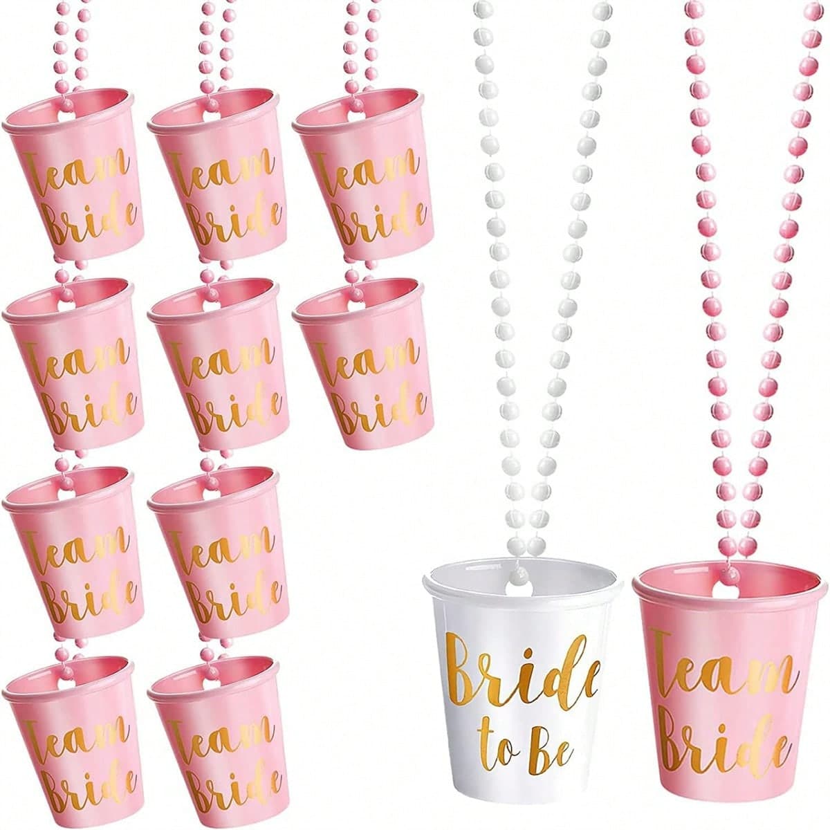 Verre shot nuptial en plastique perlé pour la mariée et le marié, collier à feuilles d'or pour enterrement de vie de jeune fille et fête de