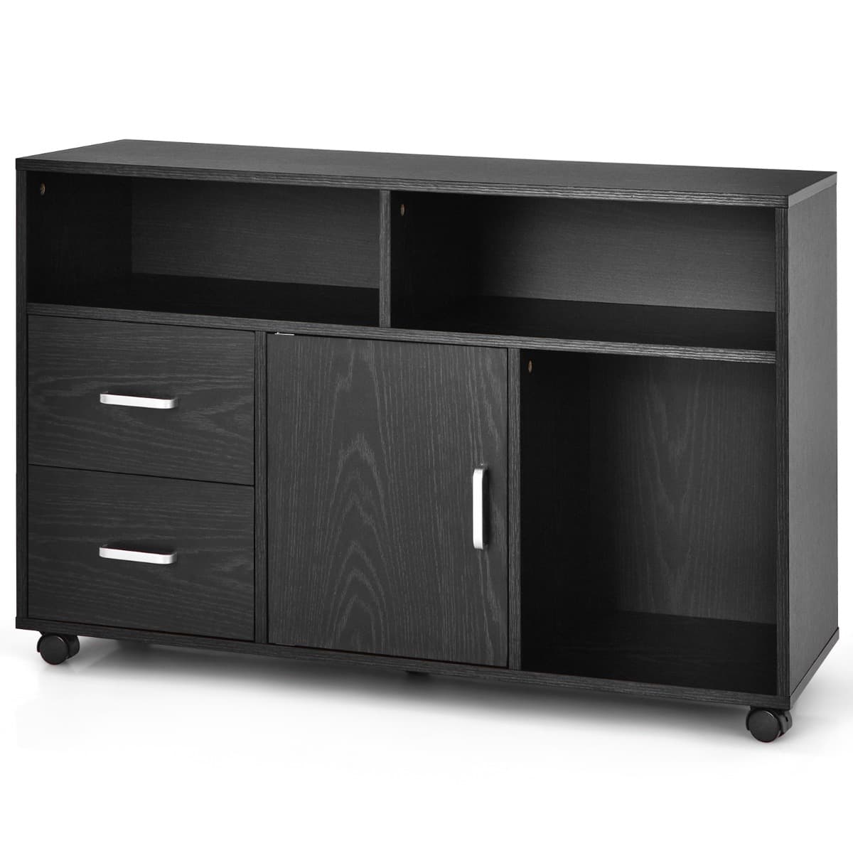 Support d'imprimante Caisson de Bureau avec Étagères Ouvertes Tiroirs Placard Roues Pivotantes 100 x